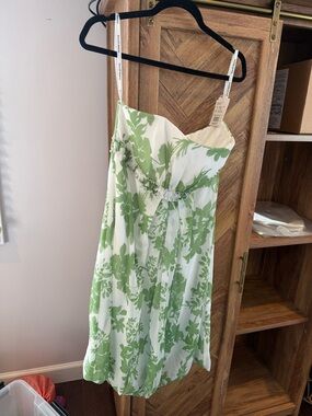 Strapless Green Floral Knee Length Dress - Women